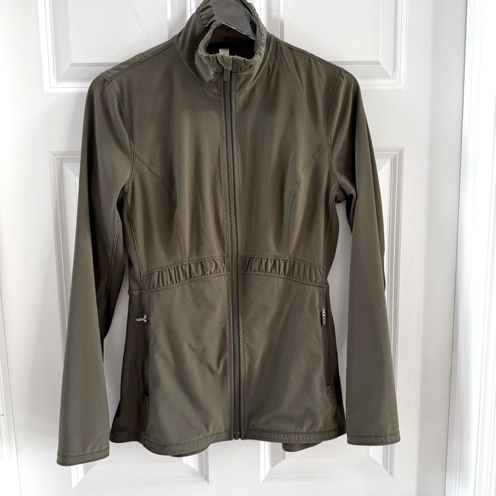 Lululemon zip jacket olive green gathered detail size 8